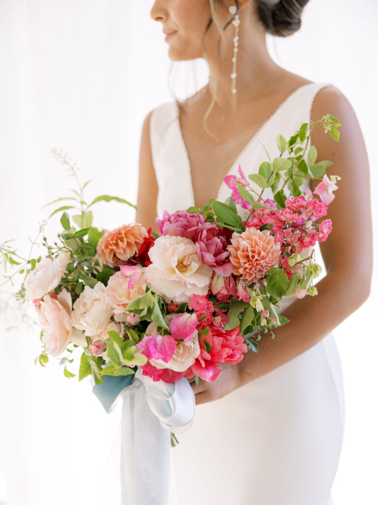 The bride holding her wedding bouquet