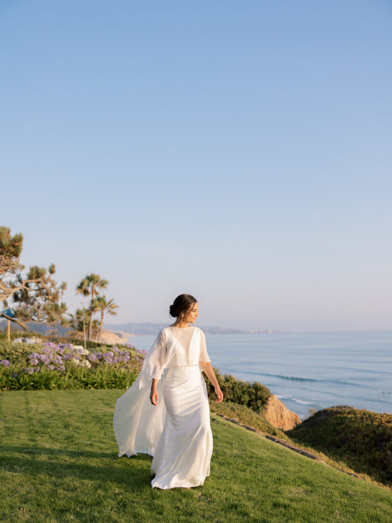A bride in her Sarah Seven wedding dress in San Diego